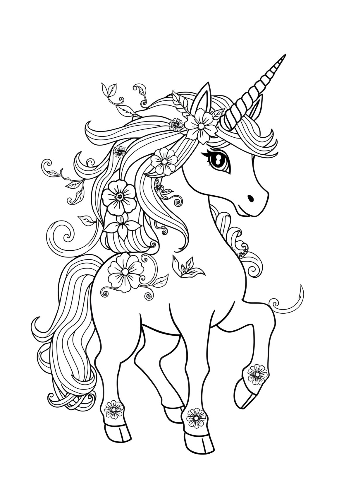 Detailed Coloring Page Unicorn coloring page for kids