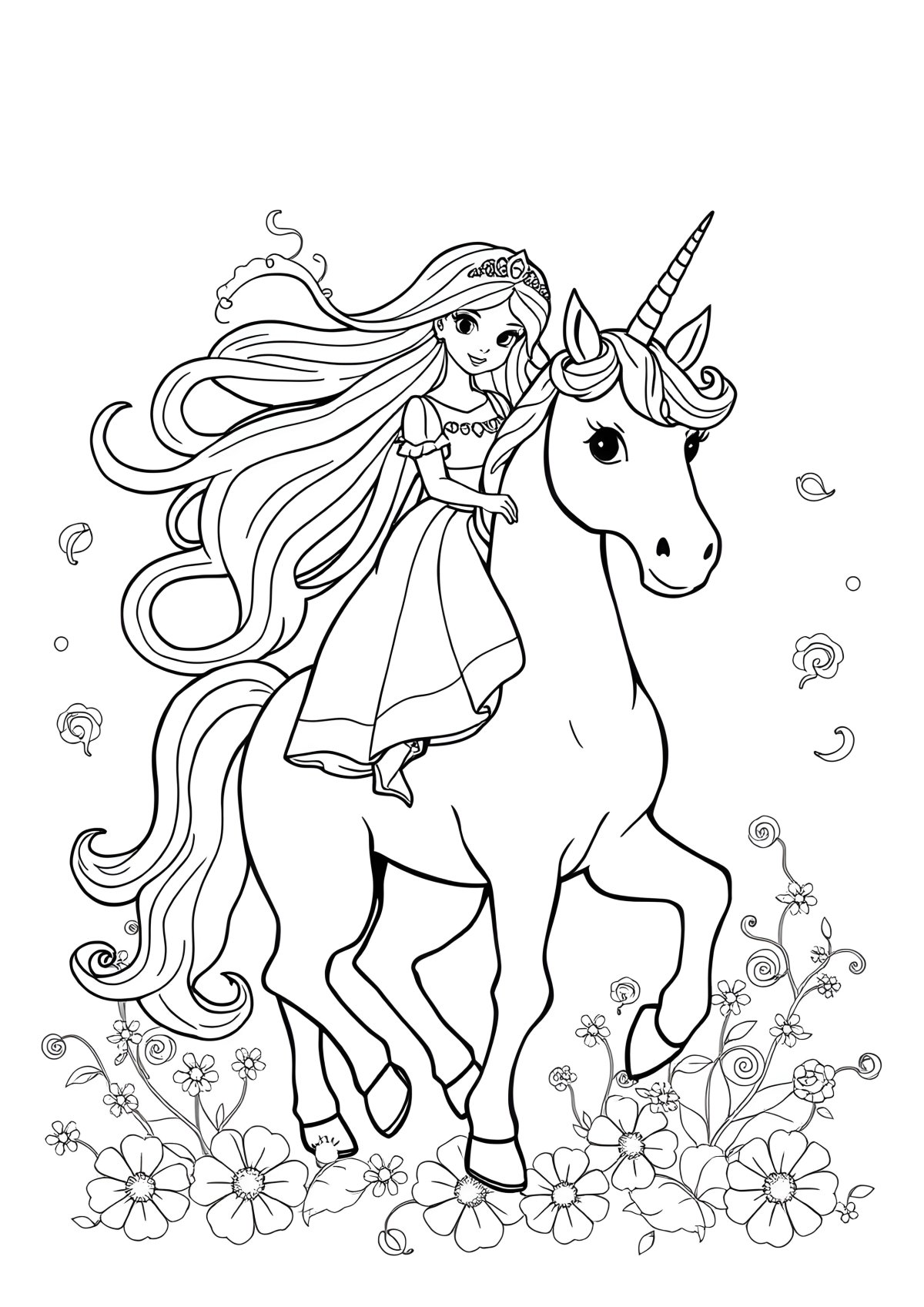 Unicorn Princess Horse Coloring Page coloring page for kids