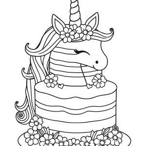 Rainbow Cake Coloring Page Unicorn Cake Drawing coloring page for kids