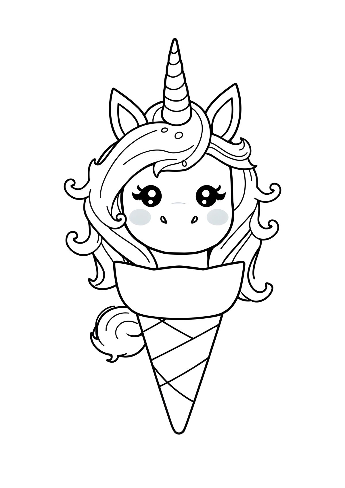 Ice Cream Cute Kawaii Unicorn Coloring Page coloring page for kids