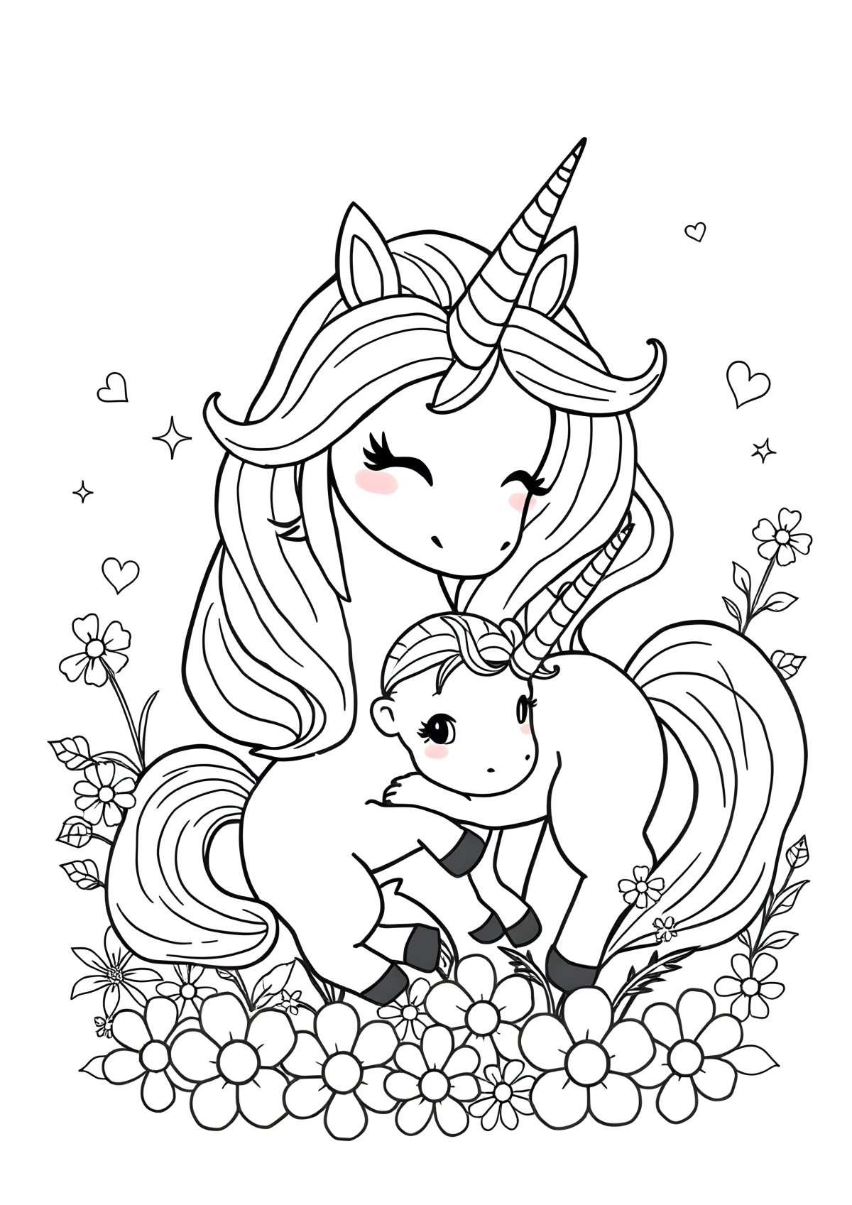 Mommy And Baby Unicorn Coloring Page coloring page for kids