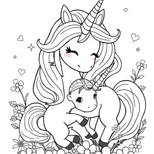 Mommy And Baby Unicorn Coloring Page coloring page for kids