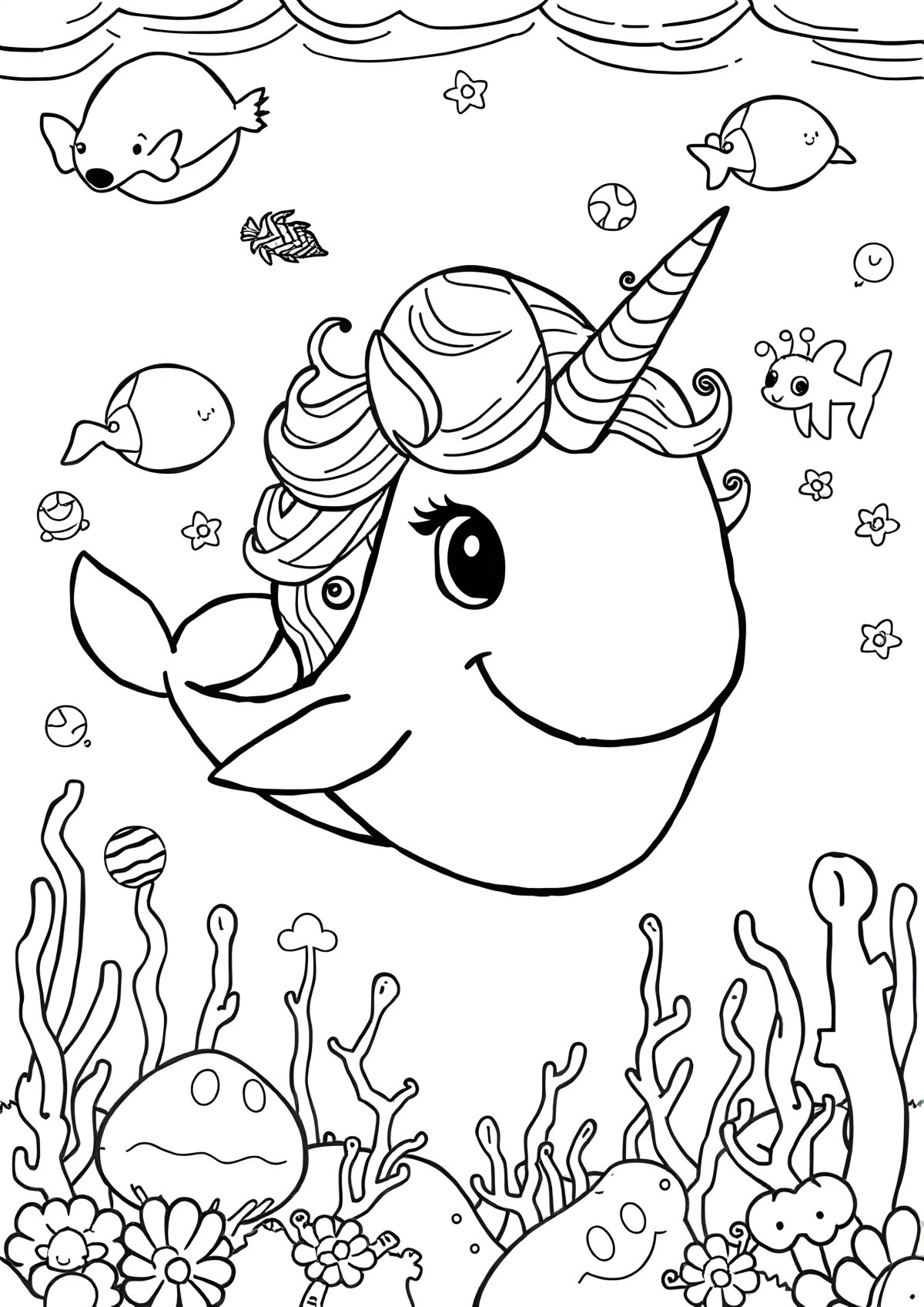 Unicorn Whale Coloring Page coloring page for kids