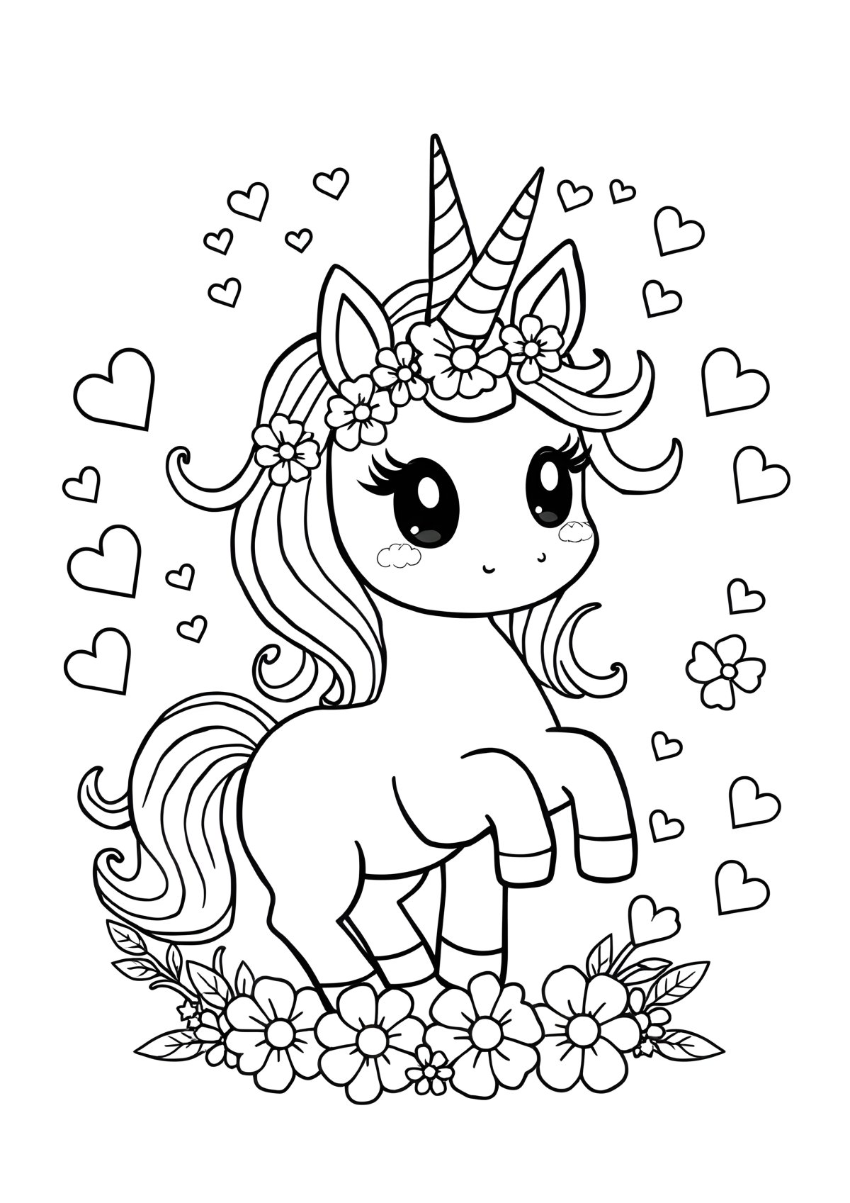 Kawaii Cute Unicorn Coloring Page For Adults coloring page for kids