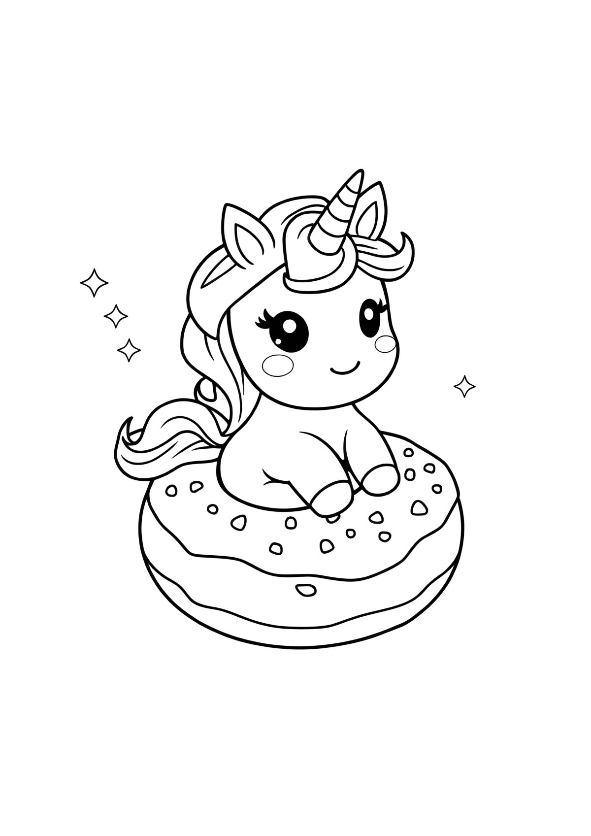 Kawaii Doughnut Cute Unicorn Coloring Page coloring page for kids