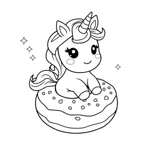 Kawaii Doughnut Cute Unicorn Coloring Page coloring page for kids