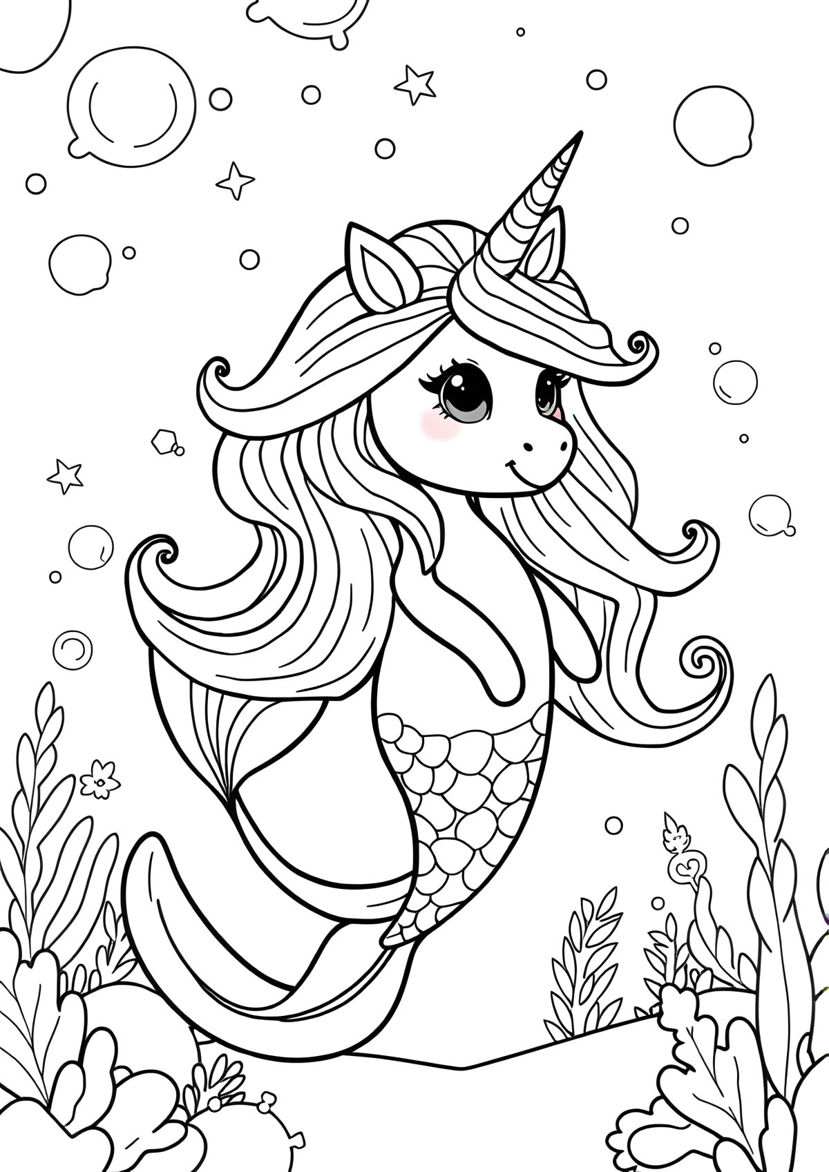 Adorable Unicorn Mermaid Coloring Page coloring page for kids