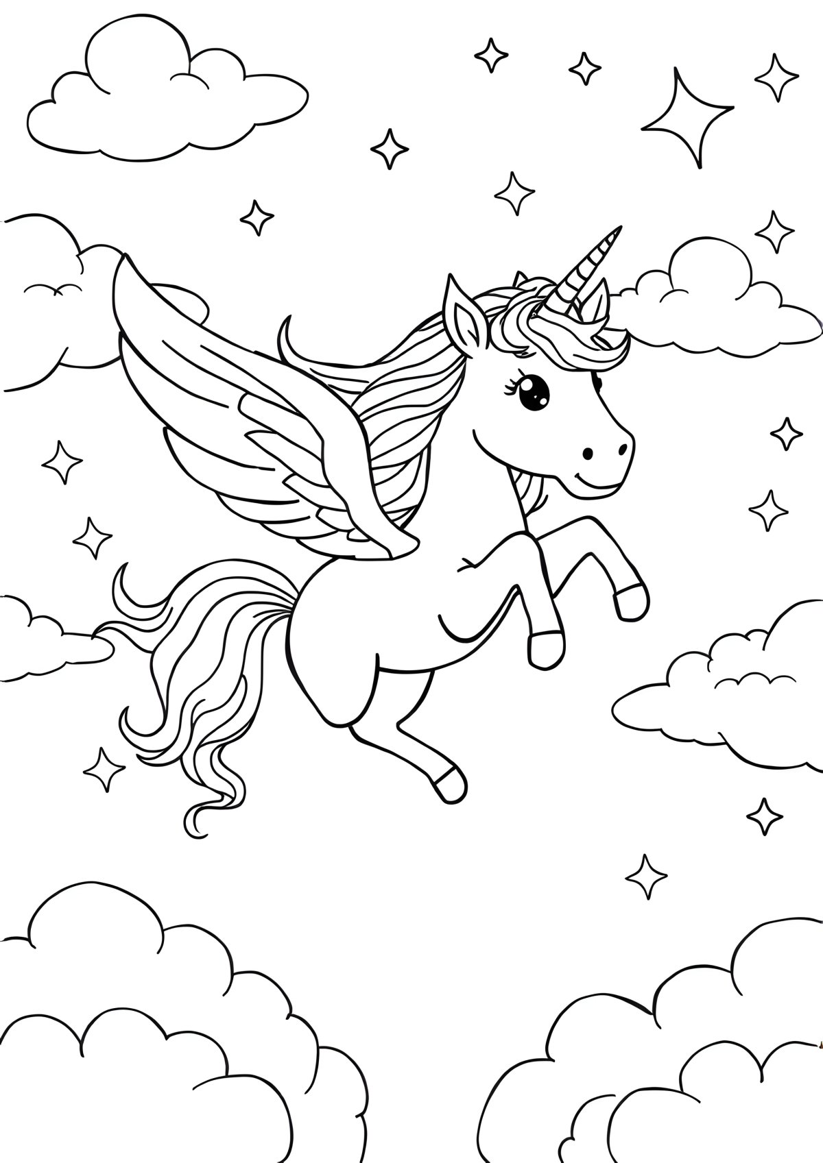 Beautiful Flying Unicorn Coloring Page coloring page for kids