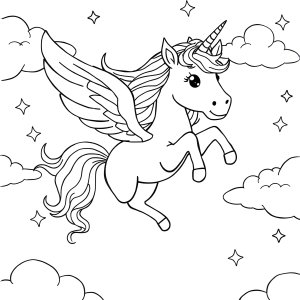 Beautiful Flying Unicorn Coloring Page coloring page for kids