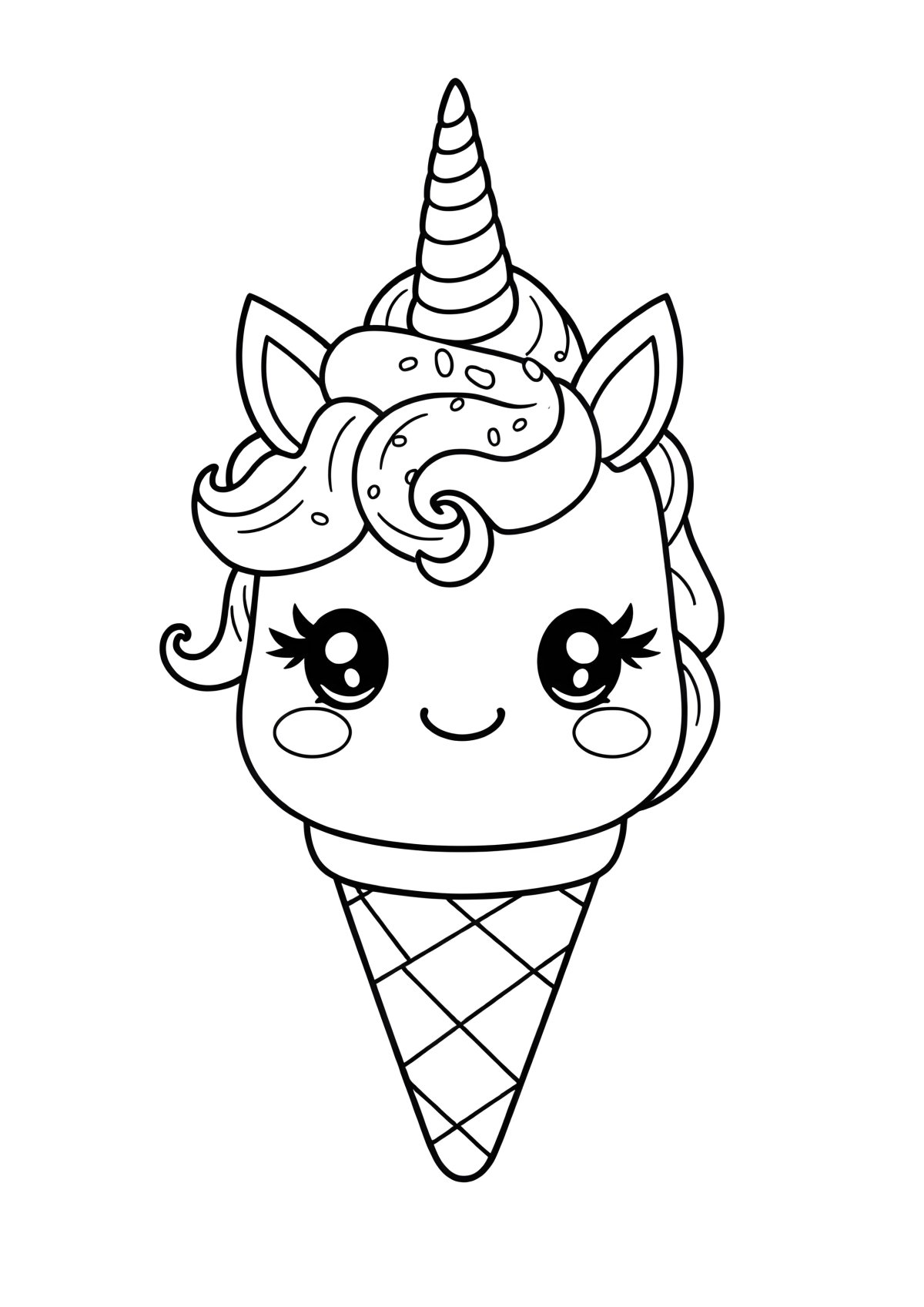 Kawaii Unicorn Ice Cream Coloring Page coloring page for kids