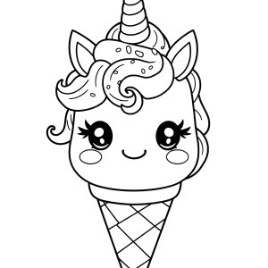 Kawaii Unicorn Ice Cream Coloring Page coloring page for kids