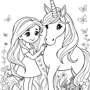 Girl And Unicorn Coloring Page coloring page for kids