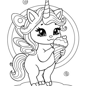 Rainbow Butterfly Unicorn Kitty Unicorn Ice Cream Coloring Page coloring page for kids