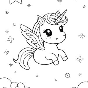 Cute Flying Unicorn Coloring Page coloring page for kids