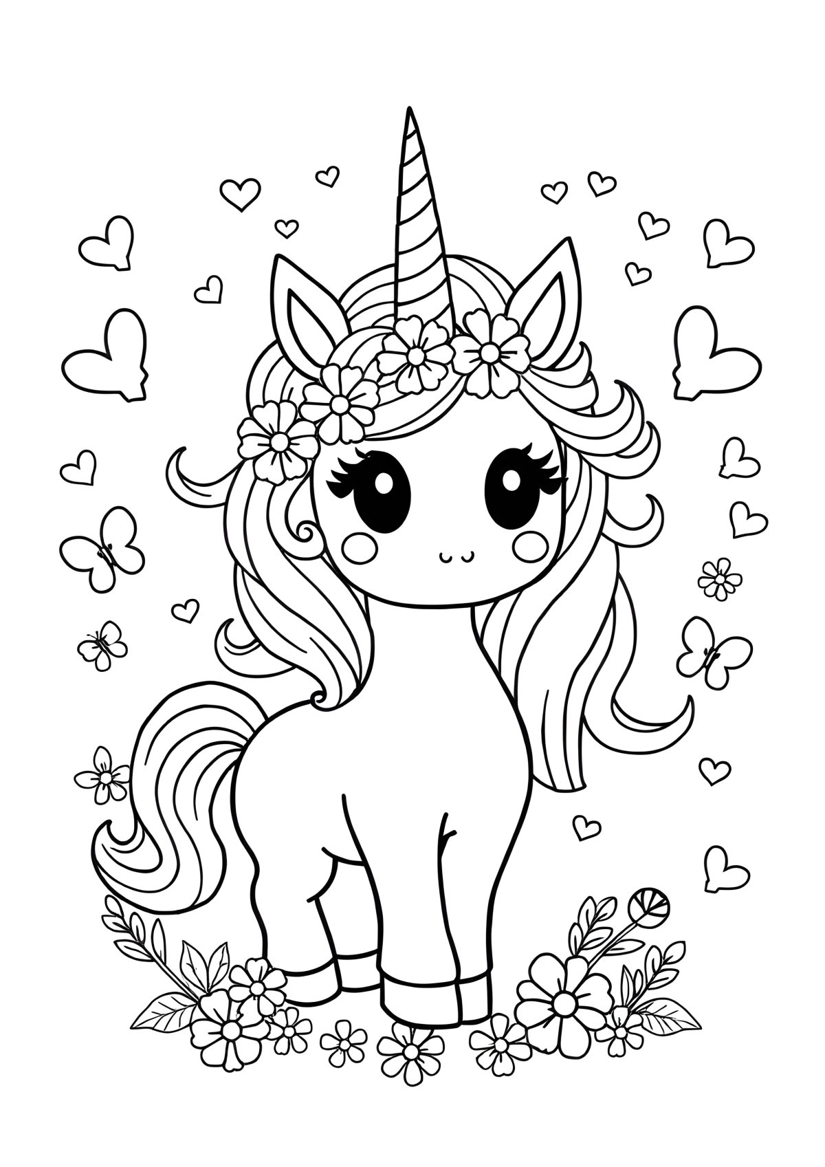 Kawaii Kawaii Printable Unicorn Coloring Page coloring page for kids