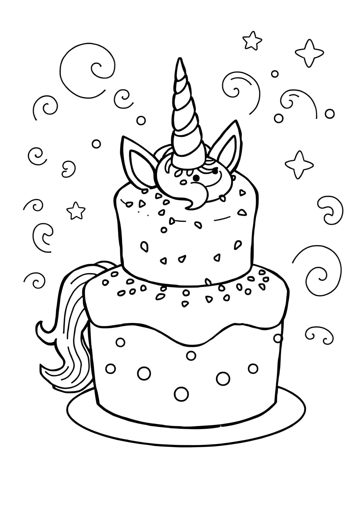 Unicorn Dessert Coloring Page coloring page for kids