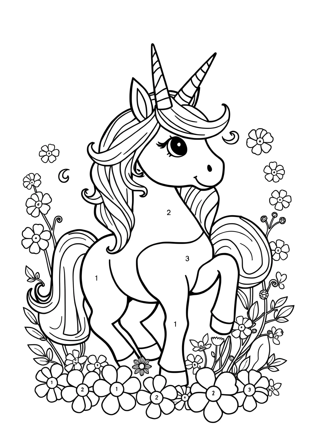 Printable Color By Number Unicorn Coloring Page