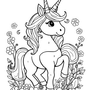 Printable Color By Number Unicorn Coloring Page coloring page for kids
