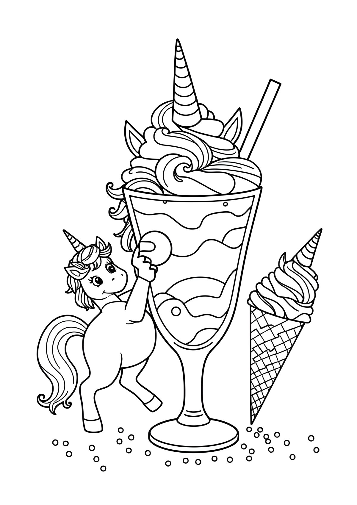 Unicorn Dessert Unicorn Ice Cream Coloring Page coloring page for kids