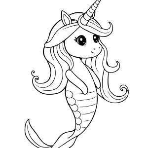 Easy Unicorn Mermaid Coloring Page coloring page for kids