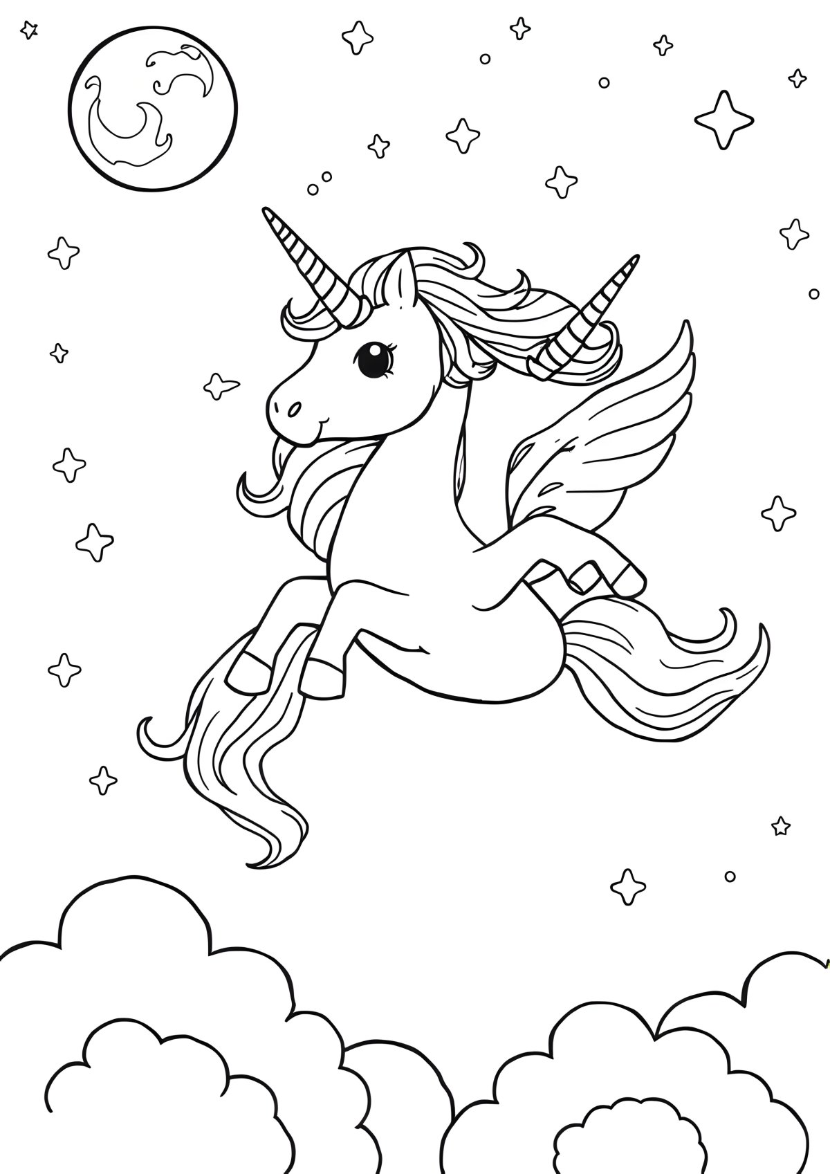 Flying Unicorn Colouring Page coloring page for kids