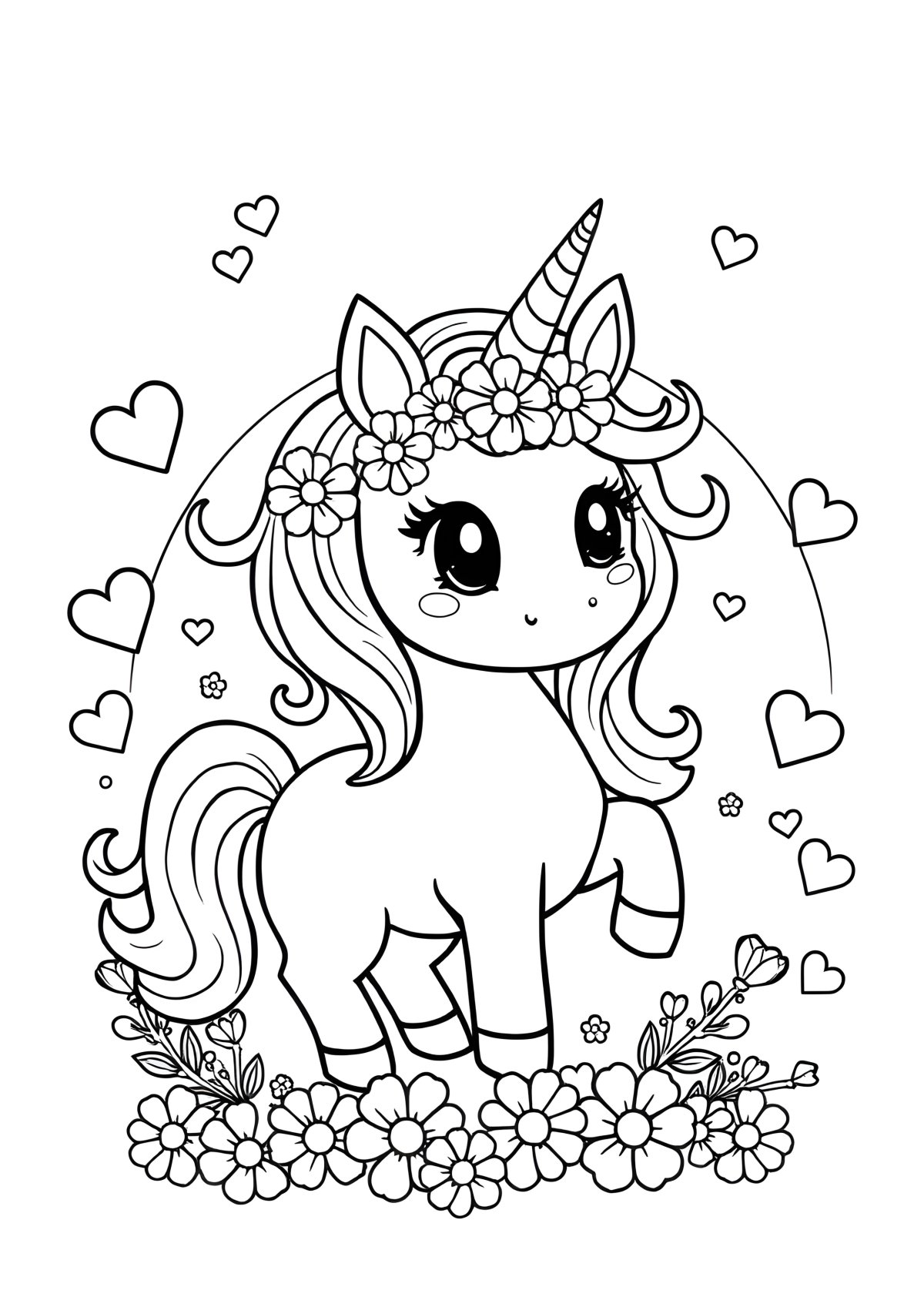 Kawaii Unicorn Coloring Page To Print coloring page for kids