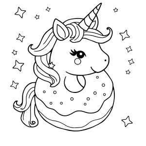 Doughnut Unicorn Coloring Page coloring page for kids