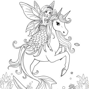 Fairy Fairy Unicorn Mermaid Coloring Page coloring page for kids