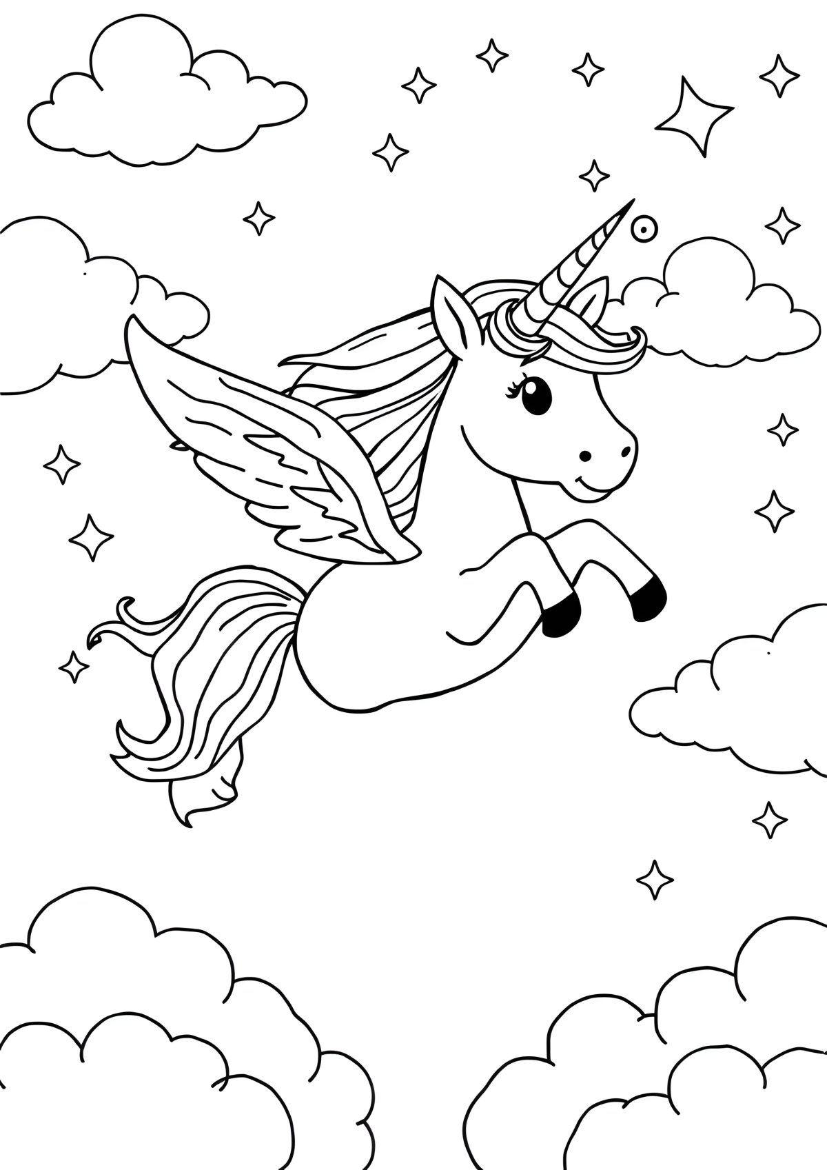 Flying Unicorn Printable Coloring Page coloring page for kids
