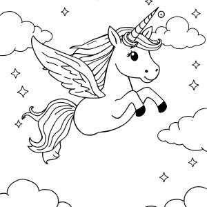 Flying Unicorn Printable Coloring Page coloring page for kids