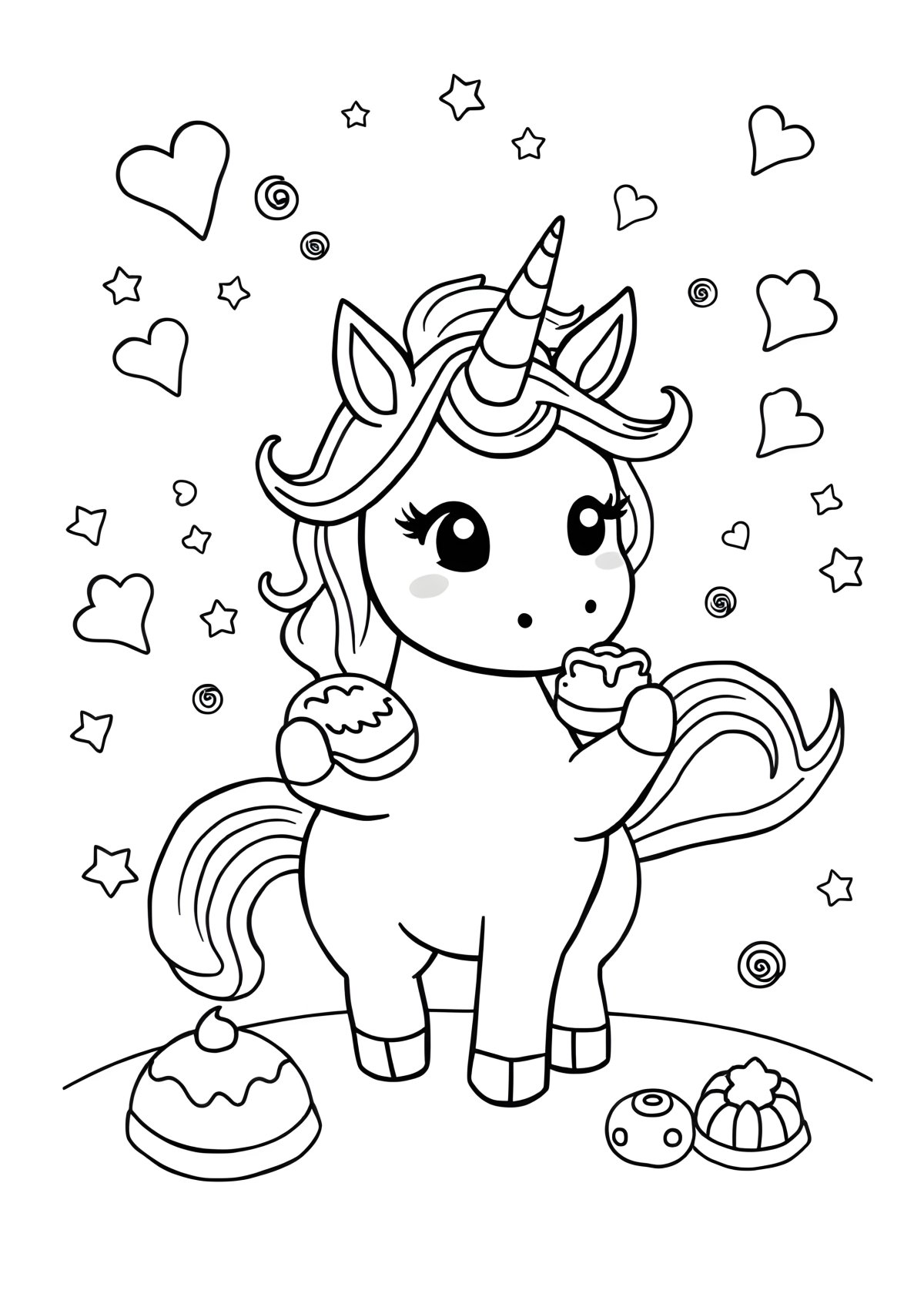 Cute Unicorn Food Coloring Page coloring page for kids