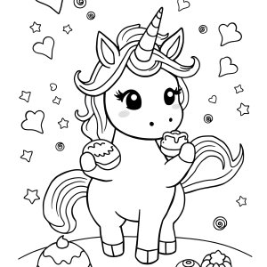 Cute Unicorn Food Coloring Page coloring page for kids