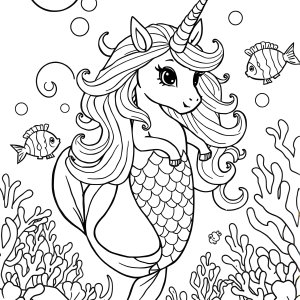 Fancy Unicorn Mermaid Coloring Page coloring page for kids