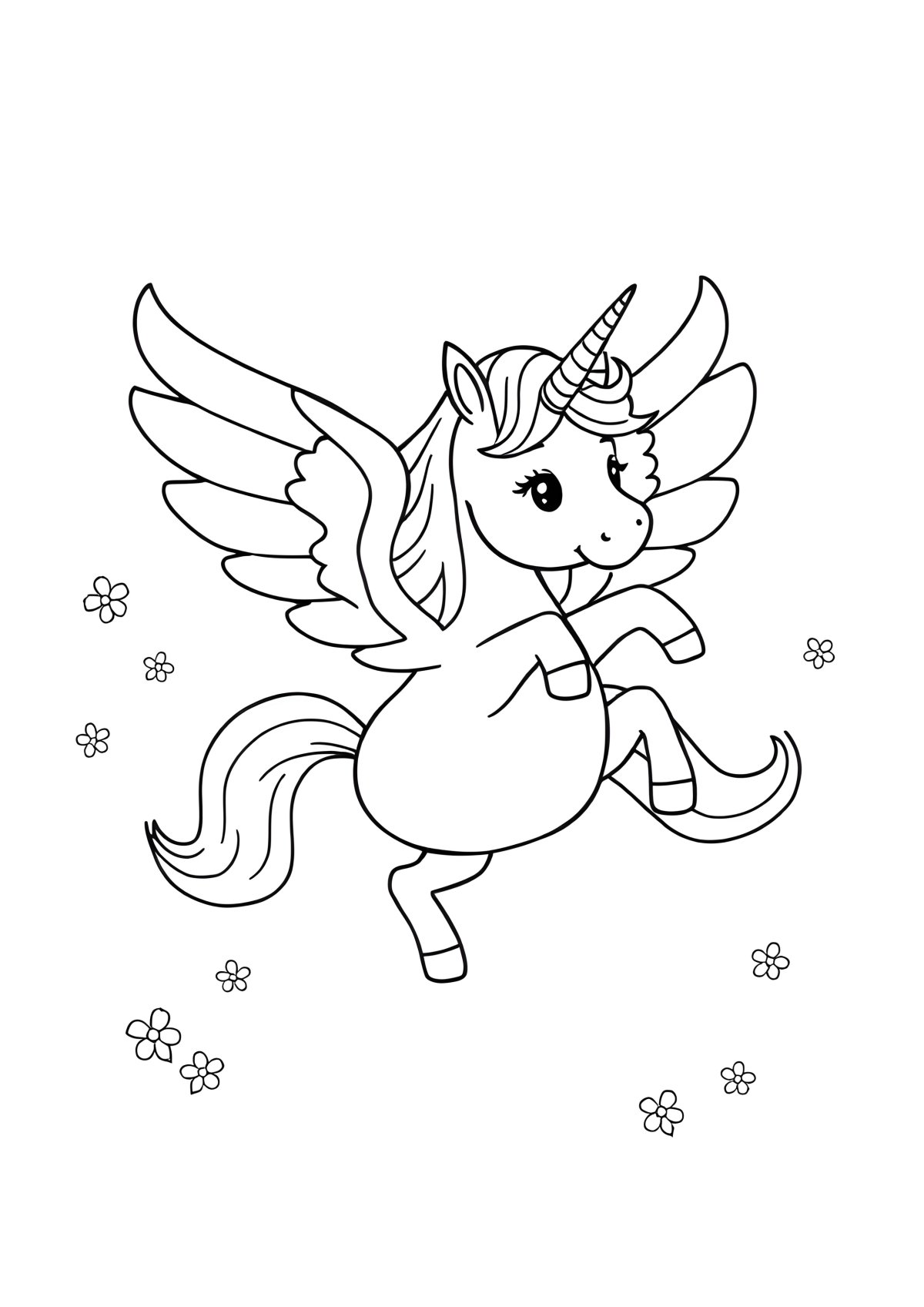 Free Coloring Page Unicorn With Wings coloring page for kids