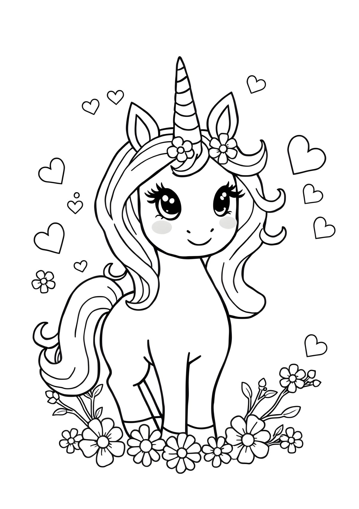 Unicorn Cute Coloring Page For Girls Easy coloring page for kids
