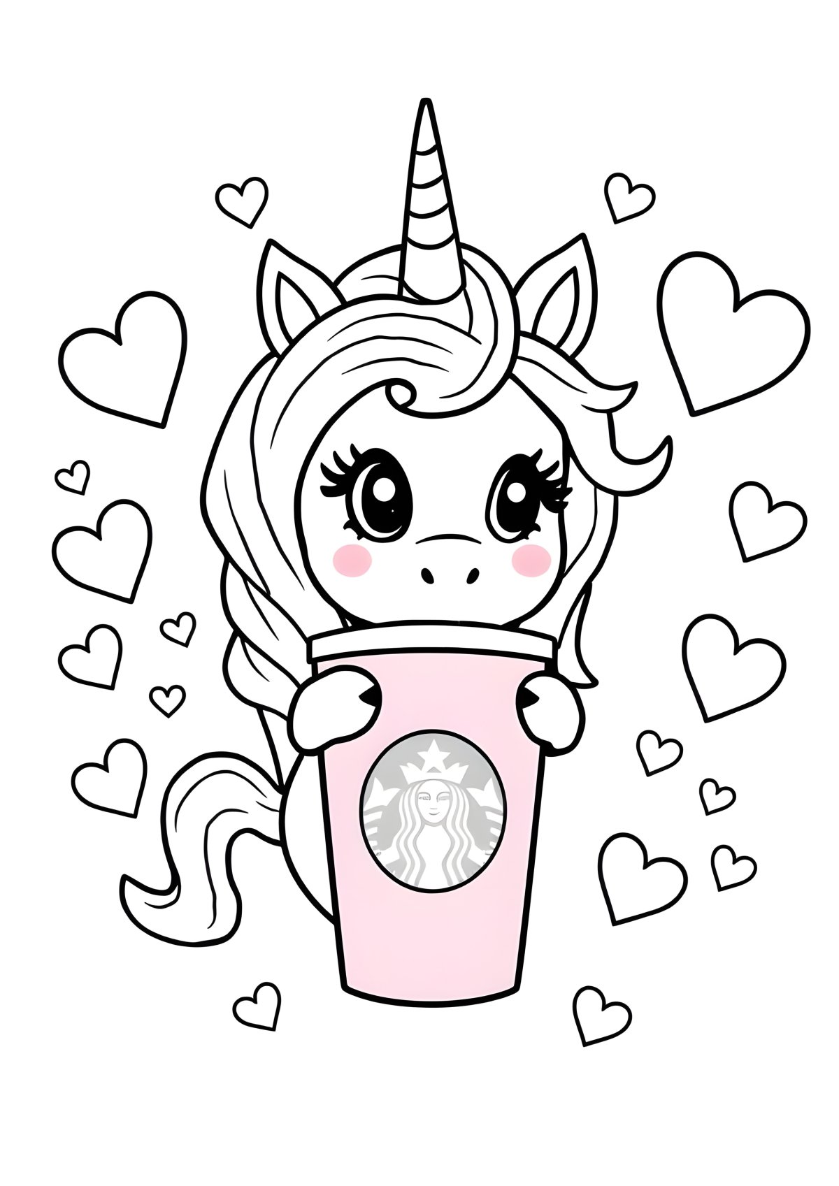 Cute Unicorn Starbucks Coloring Page coloring page for kids