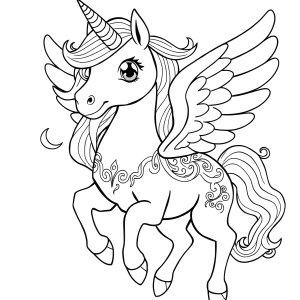 Pegasus Beautiful Realistic Unicorn Coloring Page coloring page for kids