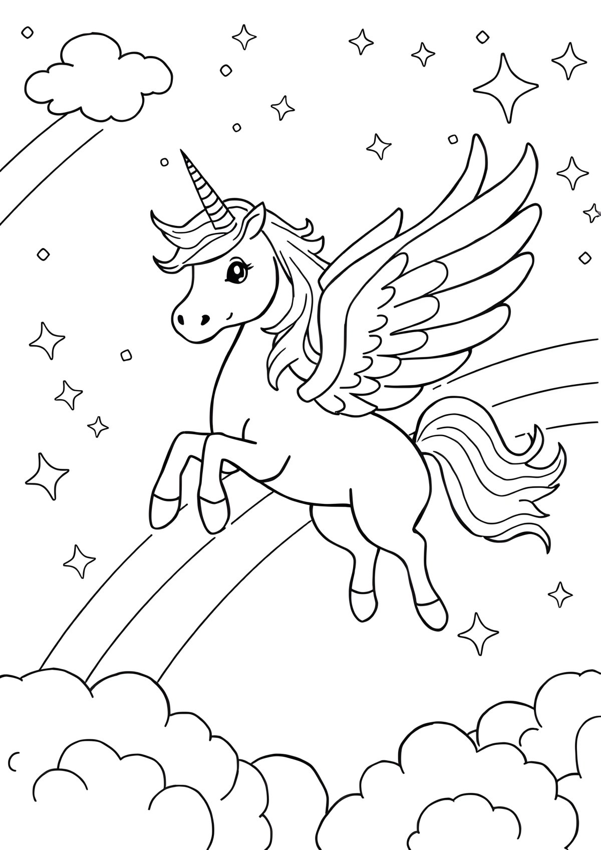 Pegasus Flying Unicorn Coloring Page coloring page for kids