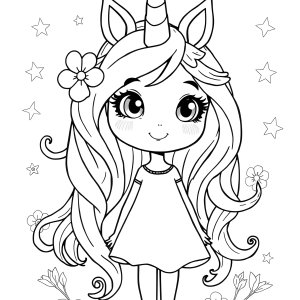 Unicorn Girl Colouring Page coloring page for kids