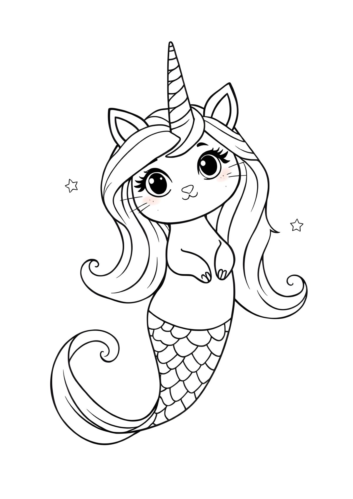Mermaid Cat Unicorn Coloring Page coloring page for kids