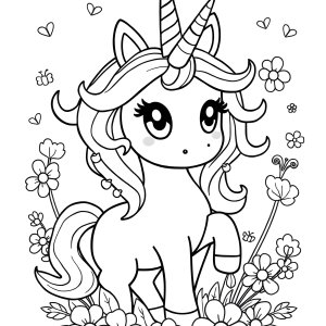 Unicorn Coloring Page Kawii coloring page for kids