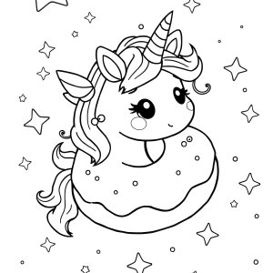 Galaxy Unicorn Kawaii Doughnut Unicorn Coloring Page coloring page for kids