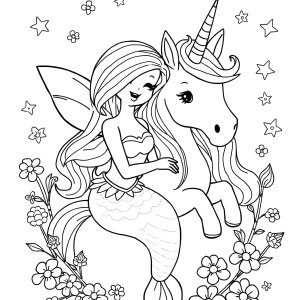 Mermaid Fairy And Unicorn Coloring Page coloring page for kids