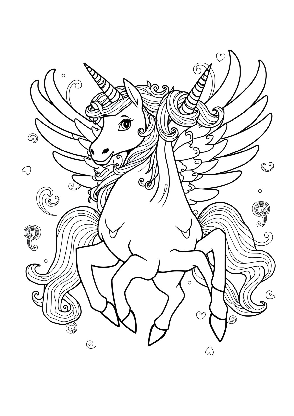 Pegasus Unicorn Coloring Page Hard coloring page for kids