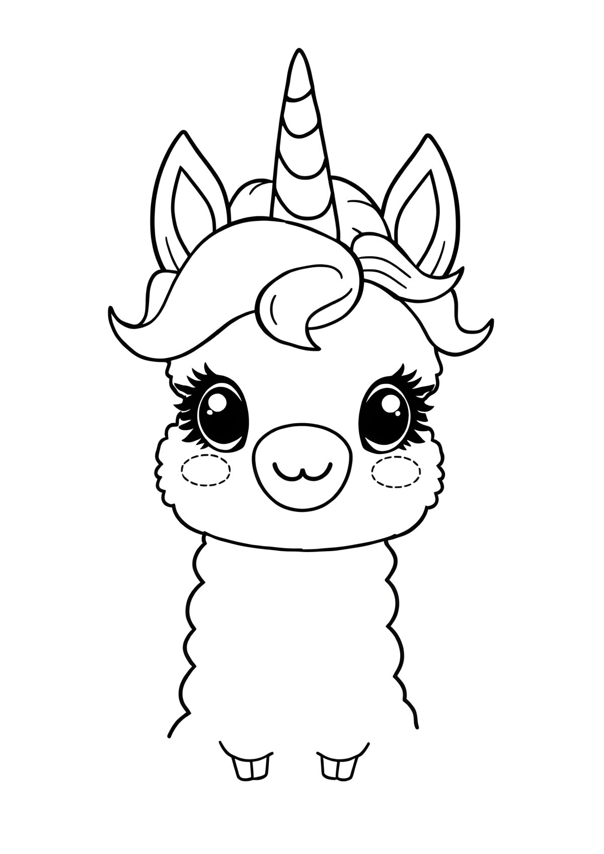 Llama Cute Kawaii Unicorn Coloring Page coloring page for kids