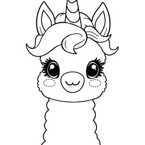 Llama Cute Kawaii Unicorn Coloring Page coloring page for kids