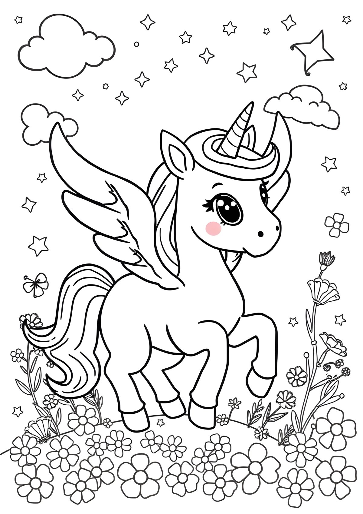 Rainbow Winged Unicorn Unicorn Coloring Page coloring page for kids