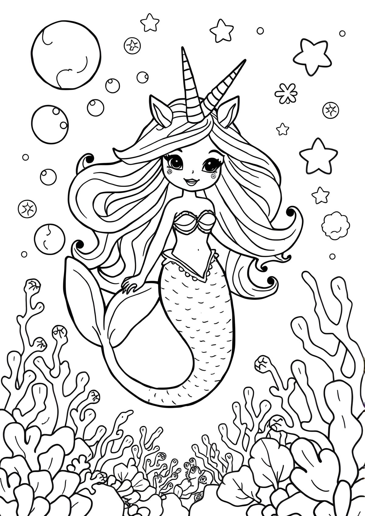 Mermaid Princess Unicorn Mermaid Coloring Page coloring page for kids