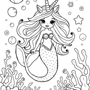 Mermaid Princess Unicorn Mermaid Coloring Page coloring page for kids